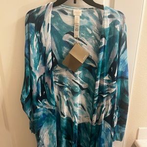 NWT Chico’s Turquoise and white convertible cardigan